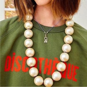 Clare V Oversized Pearl Necklace with Cream Beads